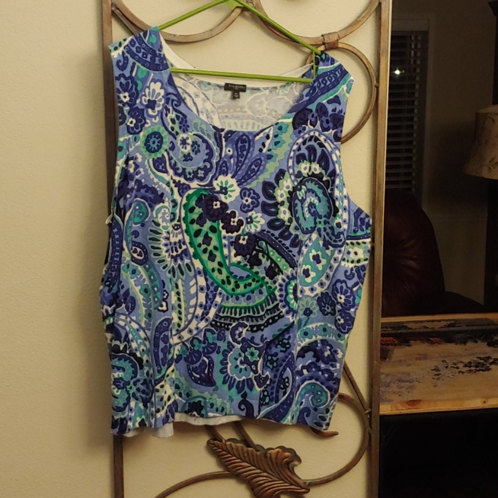 Talbots Blue Green Paisley Sleeveless Blouse